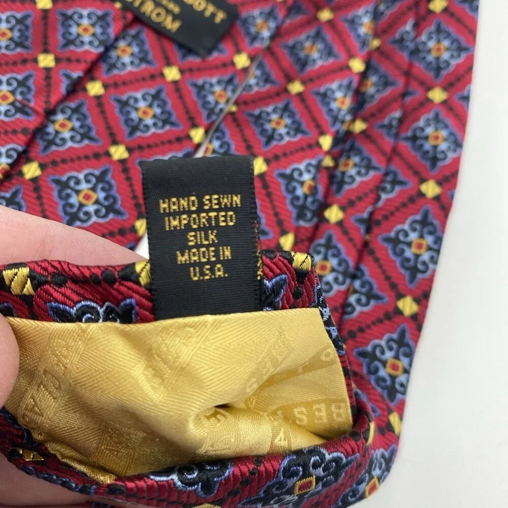 Robert Talbott Best of Class for Nordstrom 100% Silk Tie Red Blue Gold 58” x 4” - Picture 7 of 14